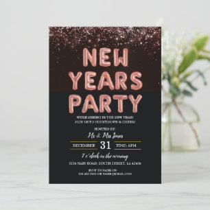 Nouvel An Soirée Rose noir Gold Invitation