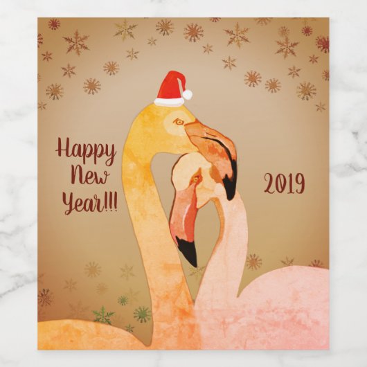 Nouvel an Vin Étiquette Flamant rose Oiseaux (Étiquettes simples)