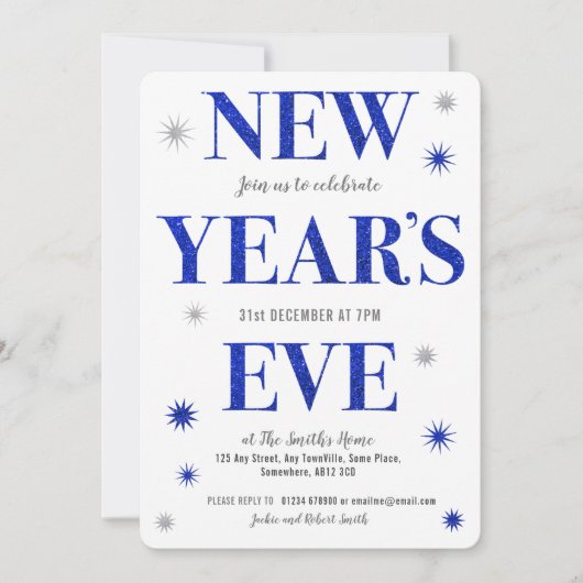 Nouvel an's Eve Blue & Silver invitation (Devant)