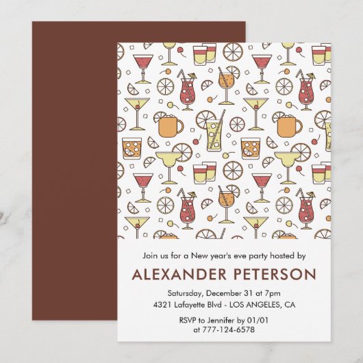 Nouvel an's eve invitation Cocktail Motif (Devant / Derrière)