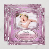 Nouvel enfant fille Faire-part rose argent (Devant / Derrière)