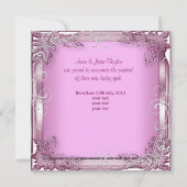 Nouvel enfant fille Faire-part rose argent (Dos)