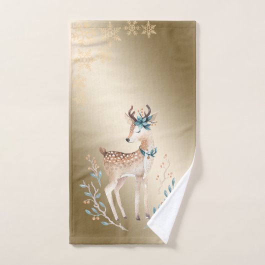 Nouvel hiver Rinder d'aquarelle, Snowflakes (Serviette à main)