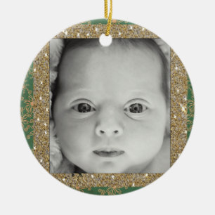 Nouvel ornement de Noël vert et or pour bébé