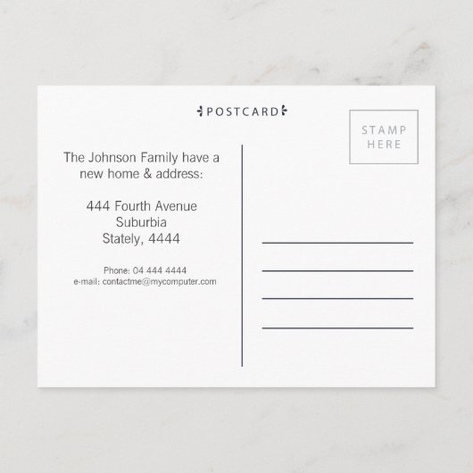 Nouvelle Adresse Déménagement Maison Photo Carte P (Dos)