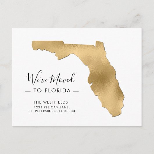 Nouvelle adresse Gold Foil Floride Carte Moving (Devant)