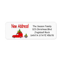 Nouvelle adresse Voiture et arbre étiquette de Noë