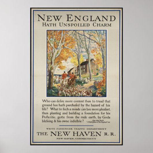 Nouvelle-Angleterre Poster Vintage voyage Annonces (Devant)