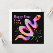 Nouvelle année serpent original carte de vœux noir (Devant/Arrière en situation)