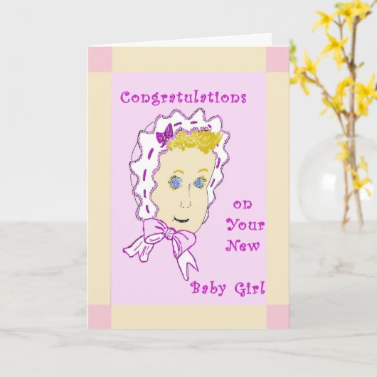 Nouvelle Carte de Félicitations Fille Bébé (Fleur jaune)