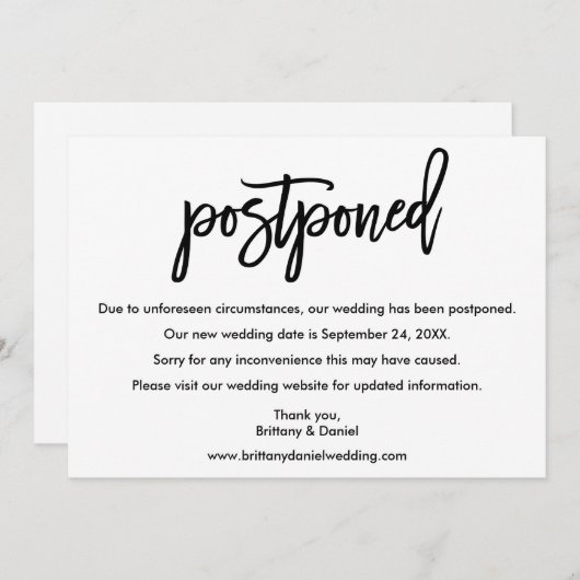 Nouvelle carte de script de brosse de date Mariage (Devant / Derrière)