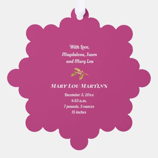 nouvelle carte d'ornement en papier pour bébé fill (Verso)