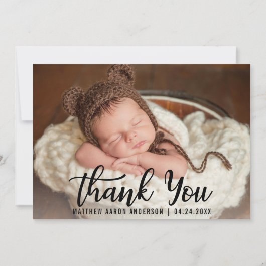 Nouvelle carte Kraft à script noir Merci bébé (Devant)