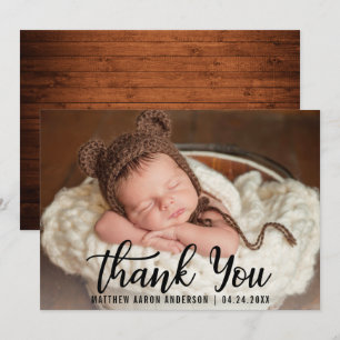 Nouvelle carte noire Merci en bois bébé