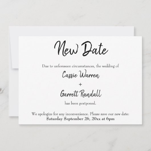"Nouvelle date" Reporté Faire-part Mariage (Devant)
