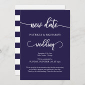 Nouvelle date Reportée Mariage Faire-part bleu mar (Devant / Derrière)