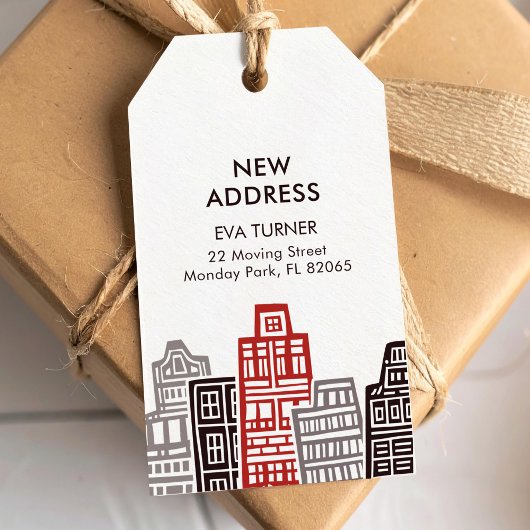 Nouvelle étiquette d'adresse avec bâtiments rouges