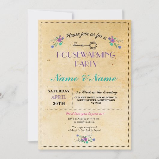Nouvelle invitation florale clé douce pour une mai (Devant)