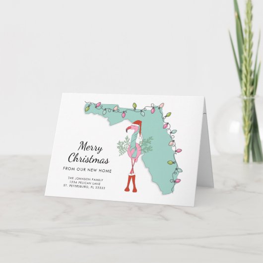 Nouvelle maison Floride Carte Flamant rose de Noël (Devant)