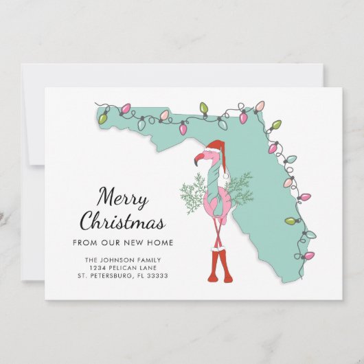 Nouvelle maison Floride Carte Flamant rose de Noël (Devant)