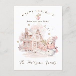 Nouvelle maison Pink Snowman Noël Carte de vacance