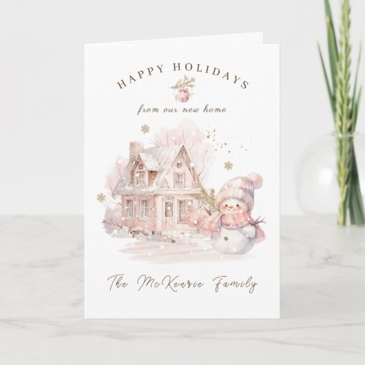 Nouvelle maison Pink Snowman Noël Carte de vacance (Devant)
