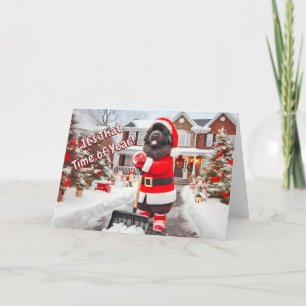 Nouvelle Père Noël Shoveling neige carte de Noël