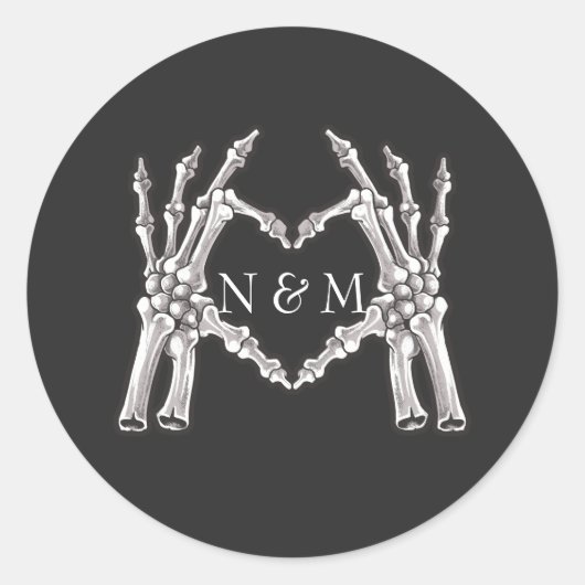 NOVA Halloween Skeleton Heart Hands Wedding Ronde Sticker (Voorkant)