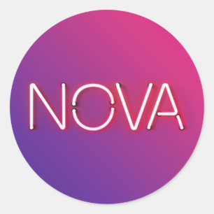 Nova-naam in neonverlichting klassieke ronde stick ronde sticker