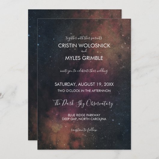 Nova Night Sky Faire-part de mariage (Devant / Derrière)