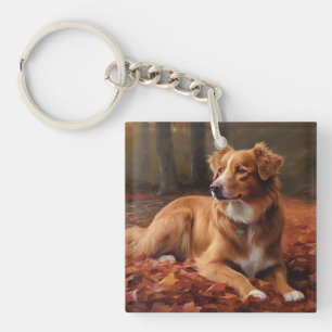 Nova Scotia Duck Terrier In Herfstbladeren Val Sleutelhanger