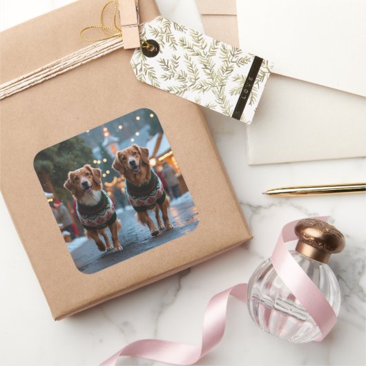 Nova Scotia Duck Toller Christmas Snow Holiday Vierkante Sticker (Geschenken)