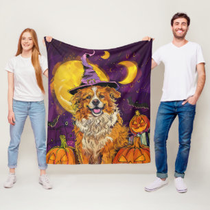 Nova Scotia Duck Toller Halloween Witch Pumpkin Fleece Deken