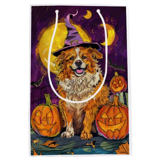 Nova Scotia Duck Toller Halloween Witch Pumpkin Medium Cadeauzakje (Voorkant)