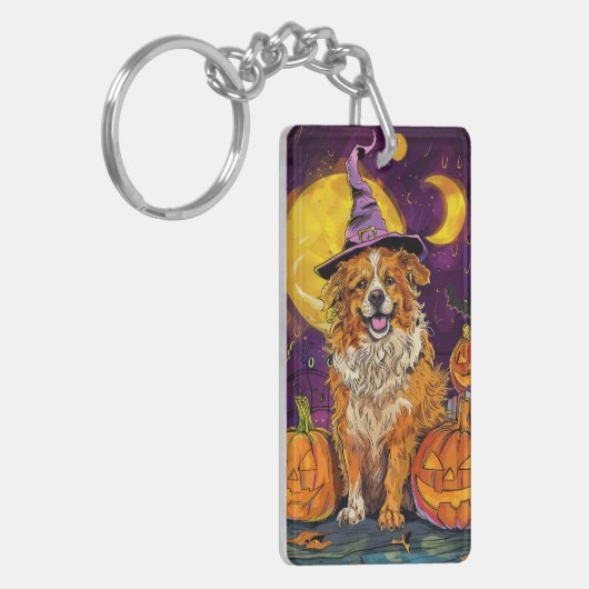 Nova Scotia Duck Toller Halloween Witch Pumpkin Sleutelhanger (Voorkant Links)