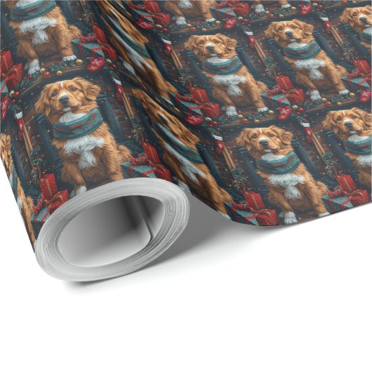 Nova Scotia Duck Toller kerstcadeaus open haard Cadeaupapier (Rol Hoek)