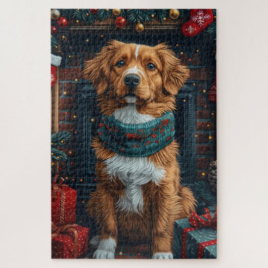Nova Scotia Duck Toller kerstcadeaus open haard Legpuzzel (Verticaal)
