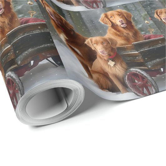 Nova Scotia Duck Toller Retriever Sneeuwslee Cadeaupapier (Rol Hoek)