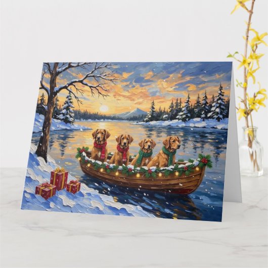 Nova Scotia Duck Tolling Retriever Christmas Boat Kaart (Gele Bloem)