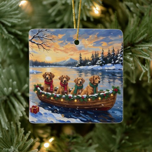 Nova Scotia Duck Tolling Retriever Christmas Boat Keramisch Ornament (Boom)