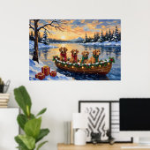 Nova Scotia Duck Tolling Retriever Christmas Boat Poster (Thuiskantoor)