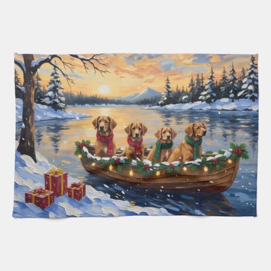 Nova Scotia Duck Tolling Retriever Christmas Boat  Theedoek (Horizontaal)