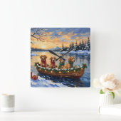 Nova Scotia Duck Tolling Retriever Christmas Boat Vierkante Klok (Huis)