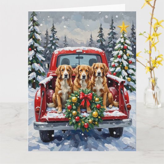 Nova Scotia Duck Tolling Retriever Christmas Red Kaart (Gele Bloem)