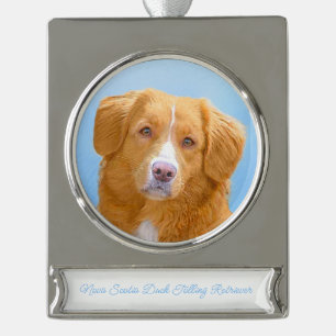 Nova Scotia Duck Tolling Retriever Dog Painting Go Verzilverd Banner Ornament