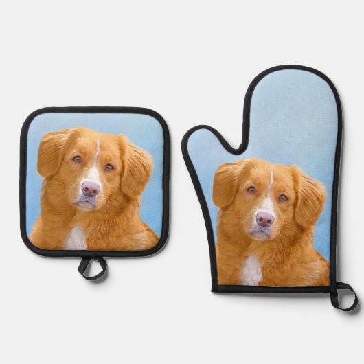 Nova Scotia Duck Tolling Retriever Dog Painting Ovenwant & Pannenlap Set (Voorkant)
