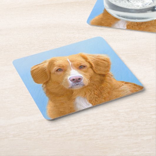 Nova Scotia Duck Tolling Retriever Dog Painting Vierkante Kartonnen Onderzetter (Schuin)
