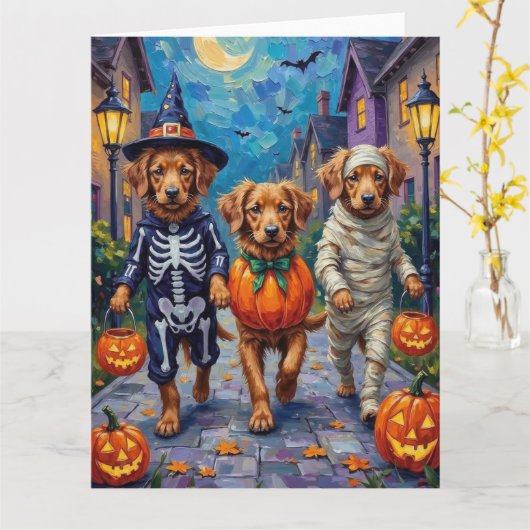 Nova Scotia Duck Tolling Retriever Halloween Kaart (Gele Bloem)