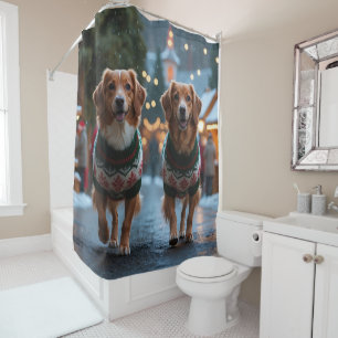 Nova Scotia Duck Tolling Retriever Kerst Sneeuw Va Douchegordijn