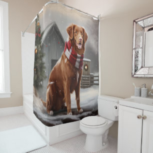 Nova Scotia Eend Toller Hond in Sneeuw Kerstmis Douchegordijn